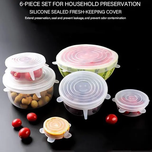 Alt view image 6 of 7 - Reusable Silicone Stretch-Lid Set 6 Sizes (2.4-7.1), Crystal-Clear, BPA-Free, Airtight Food-Saver Covers for Bowls, Cans, Half Fruit & Veg | Microwave, Freezer & Dishwasher Safe 65 g Pack