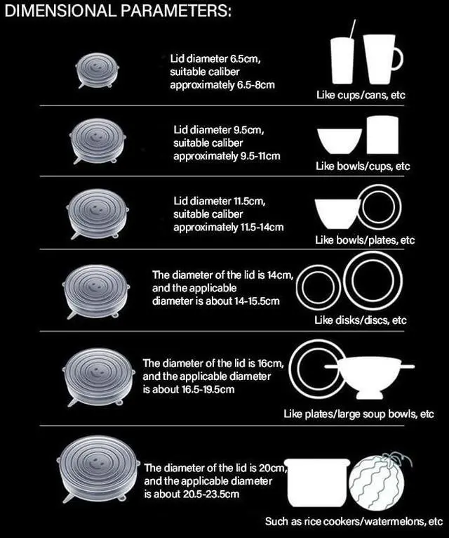 Alt view image 7 of 7 - Reusable Silicone Stretch-Lid Set 6 Sizes (2.4-7.1), Crystal-Clear, BPA-Free, Airtight Food-Saver Covers for Bowls, Cans, Half Fruit & Veg | Microwave, Freezer & Dishwasher Safe 65 g Pack