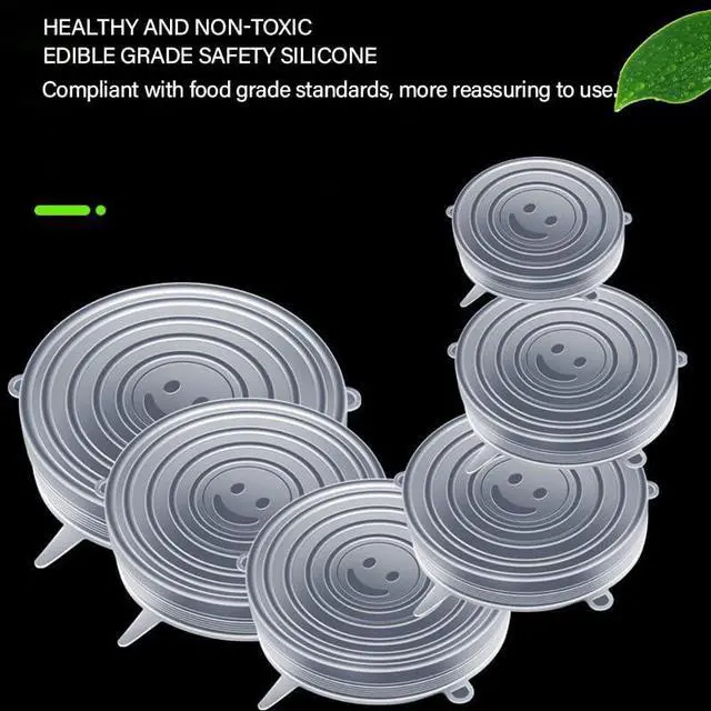 Alt view image 5 of 7 - Reusable Silicone Stretch-Lid Set 6 Sizes (2.4-7.1), Crystal-Clear, BPA-Free, Airtight Food-Saver Covers for Bowls, Cans, Half Fruit & Veg | Microwave, Freezer & Dishwasher Safe 65 g Pack