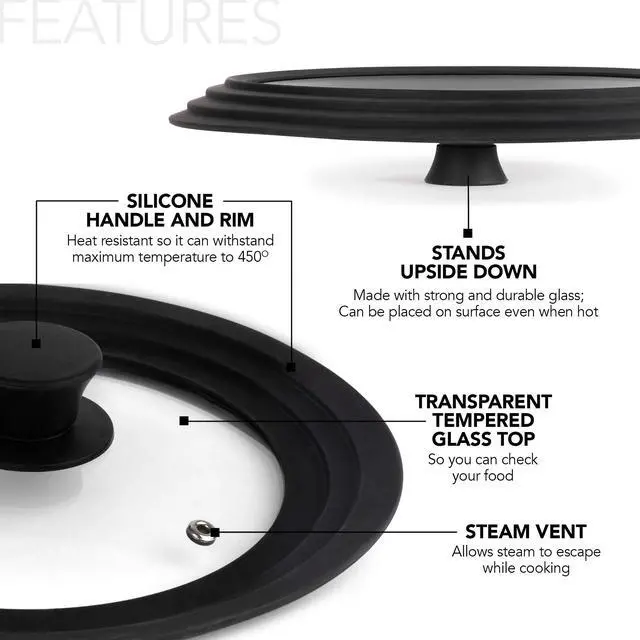 Alt view image 3 of 7 - Large Silicone & Glass Universal Lid (10.5 to 12 Inches) - BPA-Free Silicone Lid with Stay Cool Handle & Tempered Glass Top - Dishwasher Safe - Universal Lid for Pots, Pans, Skillets, Cast Iron
