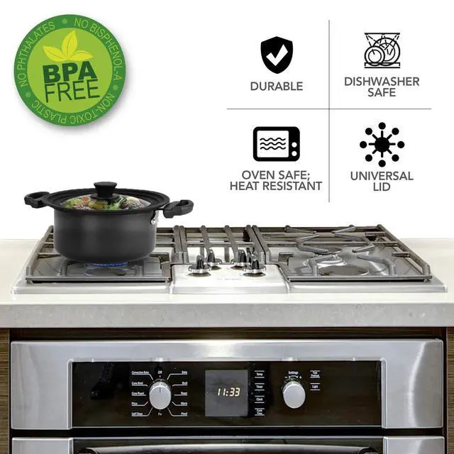 Alt view image 4 of 7 - Large Silicone & Glass Universal Lid (10.5 to 12 Inches) - BPA-Free Silicone Lid with Stay Cool Handle & Tempered Glass Top - Dishwasher Safe - Universal Lid for Pots, Pans, Skillets, Cast Iron