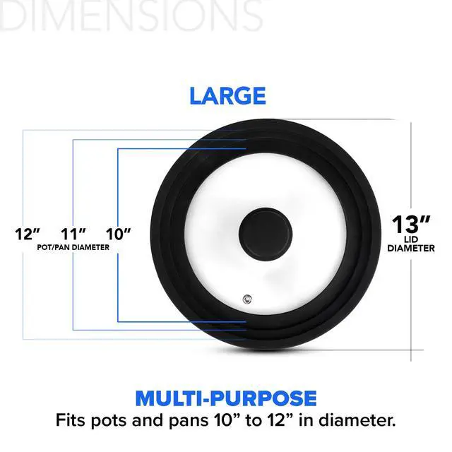 Alt view image 2 of 7 - Large Silicone & Glass Universal Lid (10.5 to 12 Inches) - BPA-Free Silicone Lid with Stay Cool Handle & Tempered Glass Top - Dishwasher Safe - Universal Lid for Pots, Pans, Skillets, Cast Iron