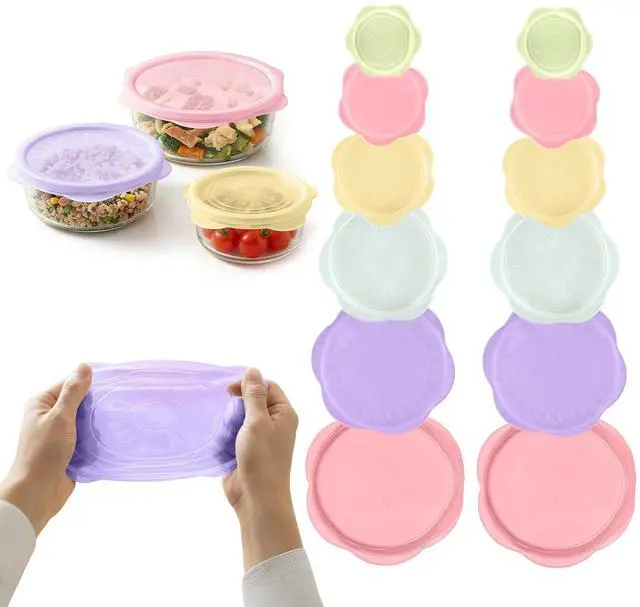 Main image of 12 Pcs Silicone Stretch Lids, Reusable Silicone Bowl Covers for Food Storage, Microwave & Dishwasher Safe, Leak Proof Airtight Seal Tops for Cans, Cups, Jars