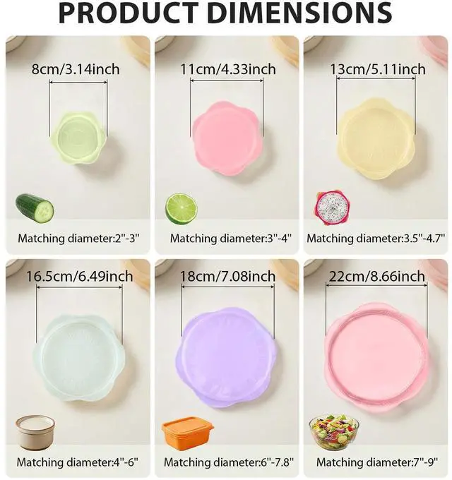 Alt view image 2 of 7 - 12 Pcs Silicone Stretch Lids, Reusable Silicone Bowl Covers for Food Storage, Microwave & Dishwasher Safe, Leak Proof Airtight Seal Tops for Cans, Cups, Jars