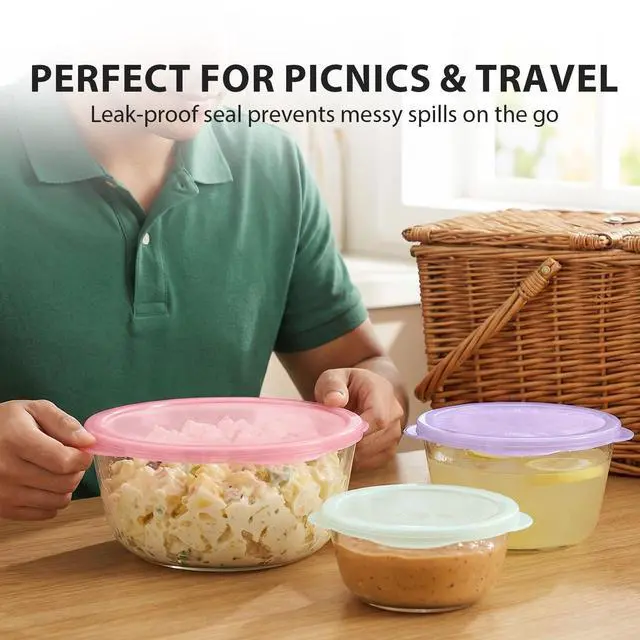 Alt view image 7 of 7 - 12 Pcs Silicone Stretch Lids, Reusable Silicone Bowl Covers for Food Storage, Microwave & Dishwasher Safe, Leak Proof Airtight Seal Tops for Cans, Cups, Jars