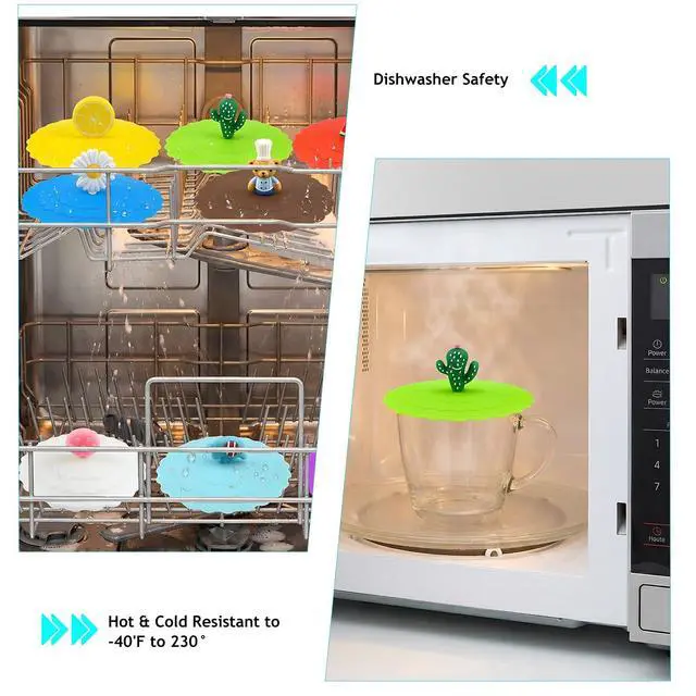 Alt view image 5 of 7 - 8PCS Silicone Cup Lids Mug Cover, Colorful Food Grade Anti-dust Airtight Seal Lids with Fun Handle Design, Reusable Cute Silicone Cup Covers for Tea Cups Coffee Cups (Style 3)