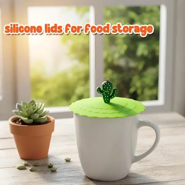Alt view image 3 of 7 - 8PCS Silicone Cup Lids Mug Cover, Colorful Food Grade Anti-dust Airtight Seal Lids with Fun Handle Design, Reusable Cute Silicone Cup Covers for Tea Cups Coffee Cups (Style 3)
