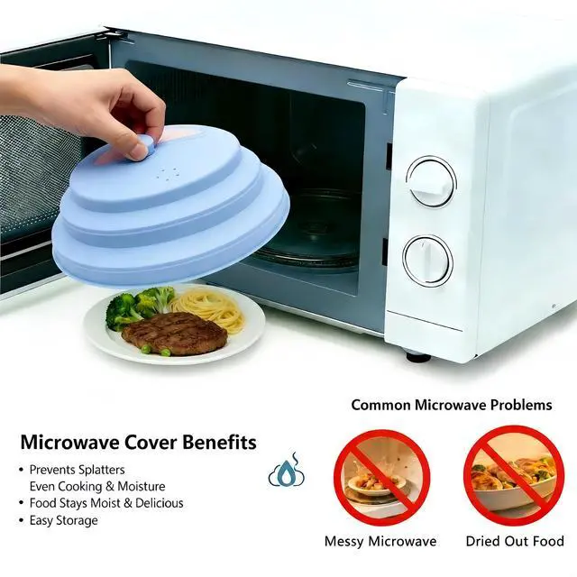 Alt view image 3 of 7 - 10 Inch Collapsible Silicone Microwave Splatter Cover with Water Steamer, BPA-Free Microwave Cover for Food, Vented Splatter Guard with Handle, Dishwasher Safe Kitchen Gadgets, Blue & Pink