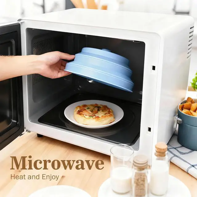 Alt view image 2 of 7 - 10 Inch Collapsible Silicone Microwave Splatter Cover with Water Steamer, BPA-Free Microwave Cover for Food, Vented Splatter Guard with Handle, Dishwasher Safe Kitchen Gadgets, Blue & Pink
