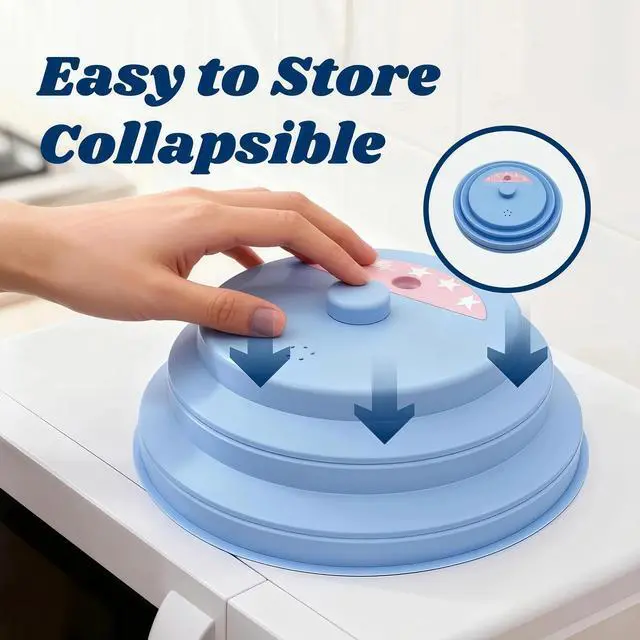 Alt view image 5 of 7 - 10 Inch Collapsible Silicone Microwave Splatter Cover with Water Steamer, BPA-Free Microwave Cover for Food, Vented Splatter Guard with Handle, Dishwasher Safe Kitchen Gadgets, Blue & Pink