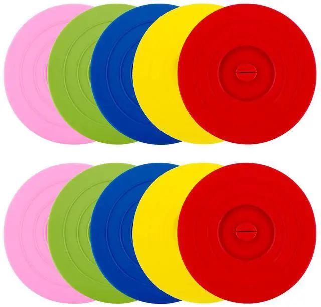 Main image of Silicone Cup Covers 10 Pack, 4 Inch Drink Cup Lids with Spoon Holder, Airtight Seal Mug Covers for Coffee Tea, Reusable Cup Lids for Mugs Glasses, 5 Bright Colors