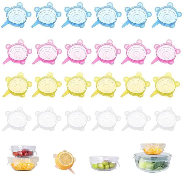 Main image of 24 Pieces Silicone Stretch Lids Reusable Expandable Silicone Can Lids Round Elastic Container Lids Food Storage Covers for Cups, Mugs, Soda, Small Bowl Fruits, Canning (2.6'' Diameter)