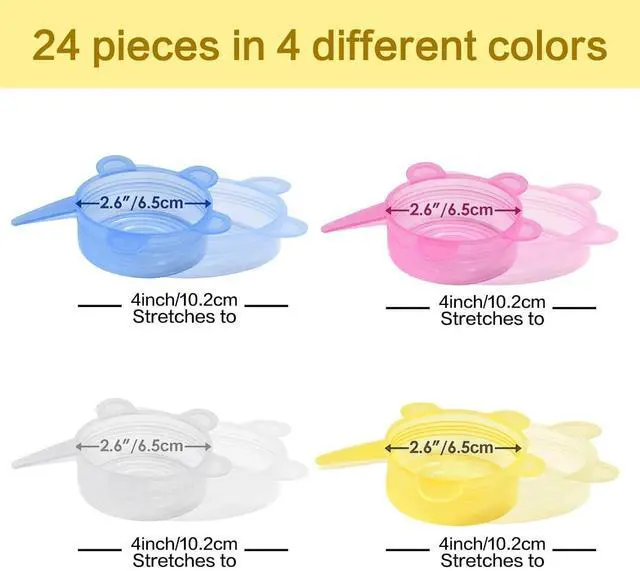 Alt view image 2 of 7 - 24 Pieces Silicone Stretch Lids Reusable Expandable Silicone Can Lids Round Elastic Container Lids Food Storage Covers for Cups, Mugs, Soda, Small Bowl Fruits, Canning (2.6'' Diameter)