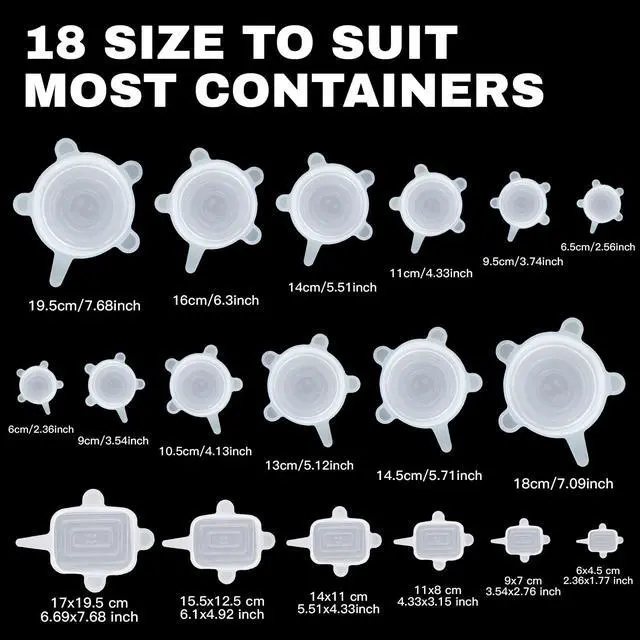 Alt view image 2 of 7 - Reusable Silicone Stretch Lids18PCS Round & Square Stretchy Food Covers, Airtight & Leakproof, Microwave & Dishwasher Safe Clear