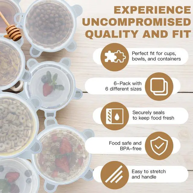 Alt view image 5 of 7 - Reusable Silicone Stretch Lids18PCS Round & Square Stretchy Food Covers, Airtight & Leakproof, Microwave & Dishwasher Safe Clear
