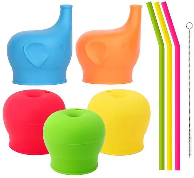 Main image of Silicone Sippy Straw Cup Lids for Toddlers Babies (5 Pack) - Reusable, Spill-Proof - Stretches to Cover Tumblers, Yeti Rambler, Mason Jars, Cups and Mugs