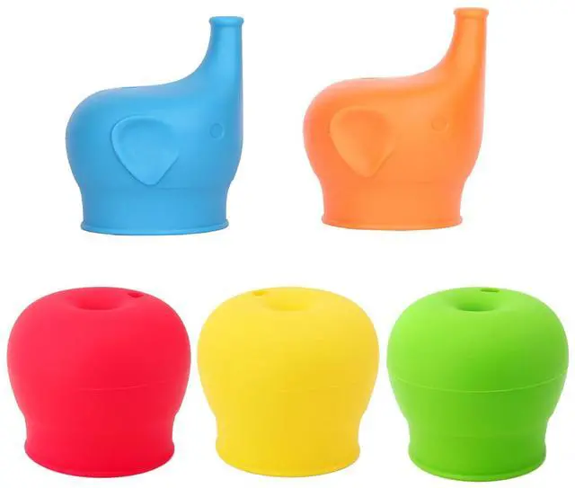 Alt view image 2 of 7 - Silicone Sippy Straw Cup Lids for Toddlers Babies (5 Pack) - Reusable, Spill-Proof - Stretches to Cover Tumblers, Yeti Rambler, Mason Jars, Cups and Mugs