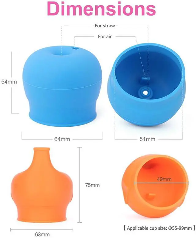 Alt view image 3 of 7 - Silicone Sippy Straw Cup Lids for Toddlers Babies (5 Pack) - Reusable, Spill-Proof - Stretches to Cover Tumblers, Yeti Rambler, Mason Jars, Cups and Mugs