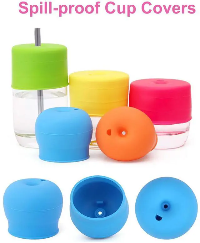 Alt view image 6 of 7 - Silicone Sippy Straw Cup Lids for Toddlers Babies (5 Pack) - Reusable, Spill-Proof - Stretches to Cover Tumblers, Yeti Rambler, Mason Jars, Cups and Mugs
