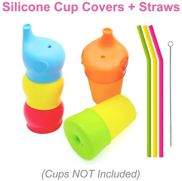 Alt view image 5 of 7 - Silicone Sippy Straw Cup Lids for Toddlers Babies (5 Pack) - Reusable, Spill-Proof - Stretches to Cover Tumblers, Yeti Rambler, Mason Jars, Cups and Mugs