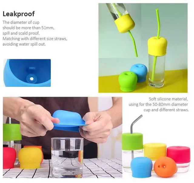 Alt view image 7 of 7 - Silicone Sippy Straw Cup Lids for Toddlers Babies (5 Pack) - Reusable, Spill-Proof - Stretches to Cover Tumblers, Yeti Rambler, Mason Jars, Cups and Mugs