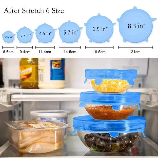 Alt view image 3 of 6 - Silicone Stretch Seal Cover, 12 Pcs 6 Size Blue Elastic Silicone Seal Lids for Keeping Food Fresh in Refrigerator and Microwave Oven (blue)