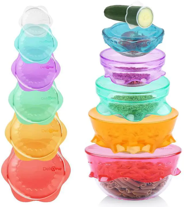 Main image of Silicone Stretch Lids for Kitchen Food Storage Durable,Reusable + Expandable Bowl Covers for Cup or Square Containers, Freezer, Microwave,and Dishwasher Safe,Mixing Size, 6-Pack, Color