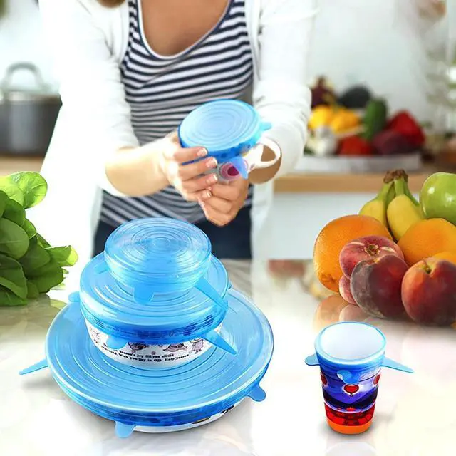 Alt view image 6 of 6 - Silicone Stretch Seal Cover, 12 Pcs 6 Size Blue Elastic Silicone Seal Lids for Keeping Food Fresh in Refrigerator and Microwave Oven (blue)