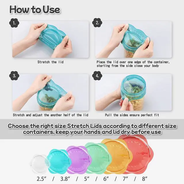 Alt view image 6 of 6 - Silicone Stretch Lids for Kitchen Food Storage Durable,Reusable + Expandable Bowl Covers for Cup or Square Containers, Freezer, Microwave,and Dishwasher Safe,Mixing Size, 6-Pack, Color