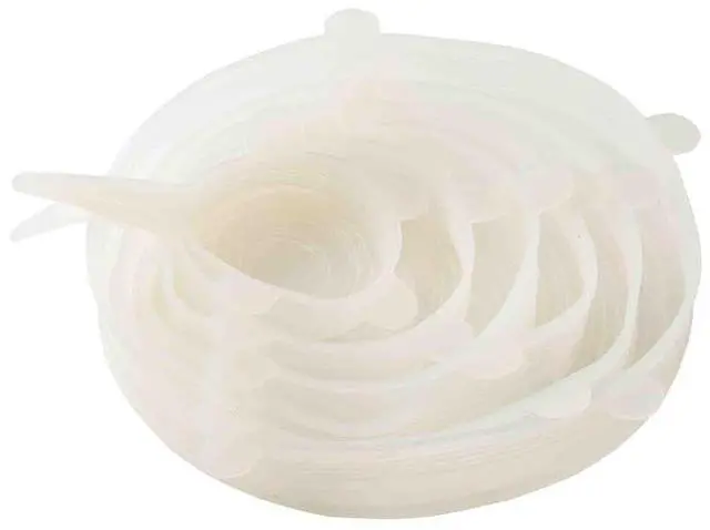 Main image of 12789 Round Reusable Stretch Lids, Set of 6, Clear Silicone, Flexible Covers for Containers up to 10 Diameter, Microwave & Oven Safe to 400°F, Dishwasher Safe, Sustainable Food Storage