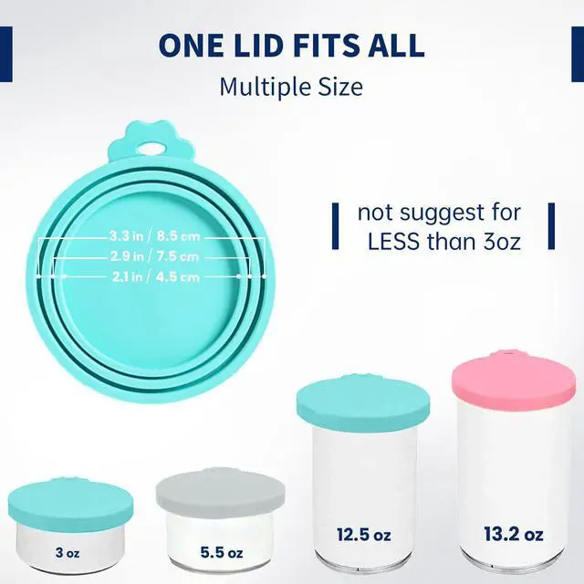 Alt view image 3 of 6 - Food Can Covers, Silicone Lids, BPA Free, Dishwasher Safe, Fit Most Standard Size Canned Cat and Dog Food, 3oz/5.5oz/12.5oz/13.2oz, Cool Grey/Rose Pink/Turquoise
