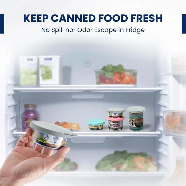 Alt view image 4 of 6 - Food Can Covers, Silicone Lids, BPA Free, Dishwasher Safe, Fit Most Standard Size Canned Cat and Dog Food, 3oz/5.5oz/12.5oz/13.2oz, Cool Grey/Rose Pink/Turquoise