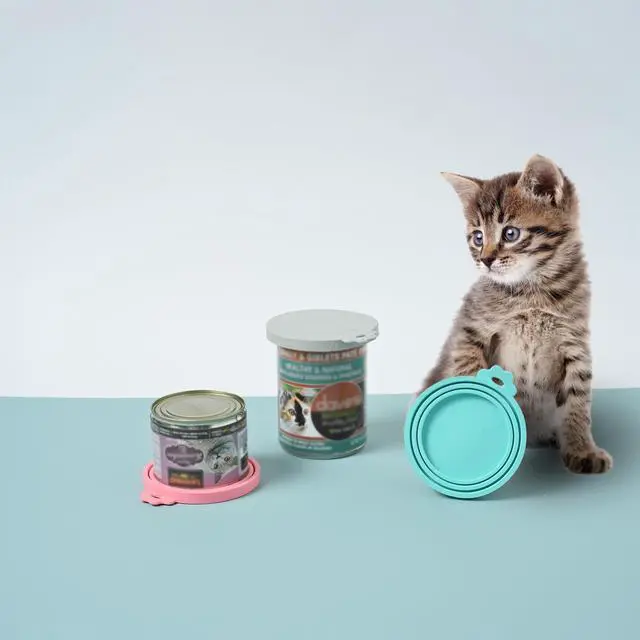 Alt view image 6 of 6 - Food Can Covers, Silicone Lids, BPA Free, Dishwasher Safe, Fit Most Standard Size Canned Cat and Dog Food, 3oz/5.5oz/12.5oz/13.2oz, Cool Grey/Rose Pink/Turquoise
