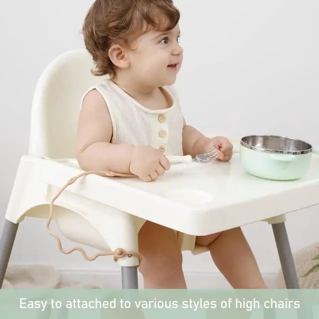 Alt view image 2 of 6 - Toddler UtensilsSilicone Stretch Lids for Fork and Spoon,Holder Strap Food Grade Silicone Keep Fork and Spoon Off The Floor Great for Baby and Kids Dishwasher Safe(Green and Blue)