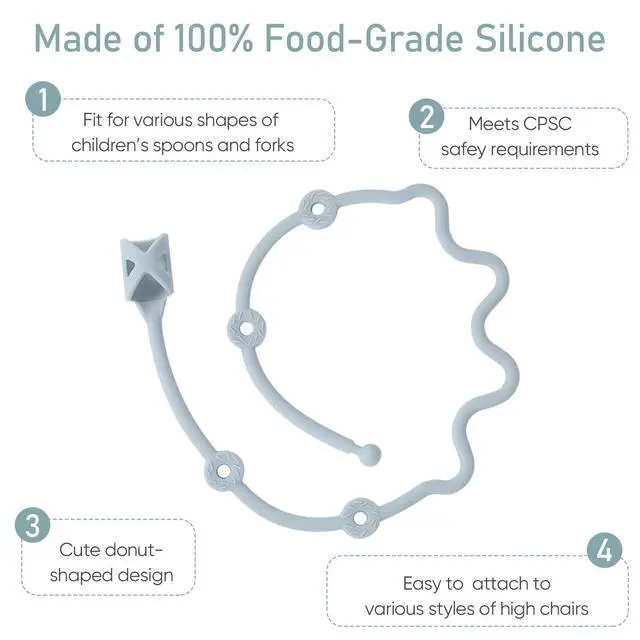 Alt view image 3 of 6 - Toddler UtensilsSilicone Stretch Lids for Fork and Spoon,Holder Strap Food Grade Silicone Keep Fork and Spoon Off The Floor Great for Baby and Kids Dishwasher Safe(Green and Blue)