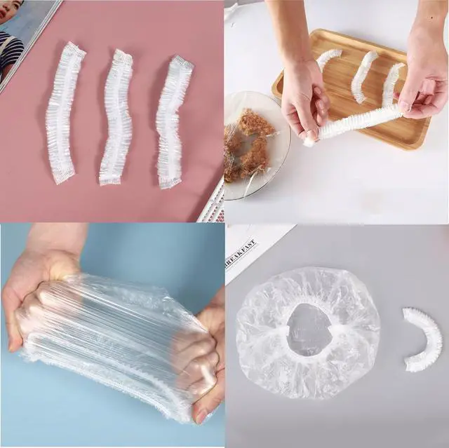 Alt view image 3 of 7 - 300PCS Disposable Bowl Covers Canning Lids, Plastic Bowl Covers Food Cover Stretch Edging, Flexible Storage Packaging for Storage Containers, Plastic Lids for Disposable Cling Bags for Household