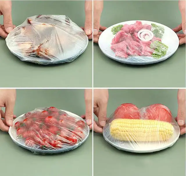 Alt view image 4 of 7 - 300PCS Disposable Bowl Covers Canning Lids, Plastic Bowl Covers Food Cover Stretch Edging, Flexible Storage Packaging for Storage Containers, Plastic Lids for Disposable Cling Bags for Household