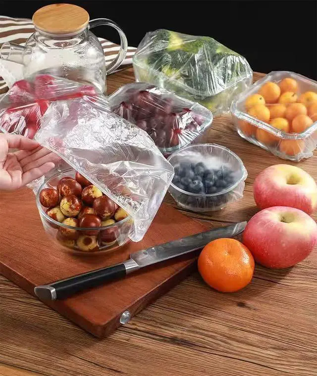 Alt view image 5 of 7 - 300PCS Disposable Bowl Covers Canning Lids, Plastic Bowl Covers Food Cover Stretch Edging, Flexible Storage Packaging for Storage Containers, Plastic Lids for Disposable Cling Bags for Household