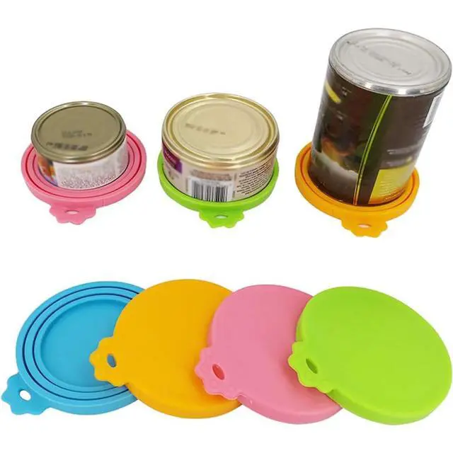Alt view image 4 of 6 - Food Can Lids, 4 Pcs Silicone Pet Food Can Covers for Dog & Cat Food, One Tin Cap Fit Most Standard Size Dog Cat Food CannedMulticolor