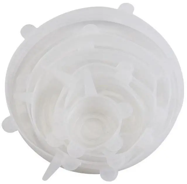 Main image of Silicone Stretch Lids 6 Pack, Reusable Food Storage Covers, Clear & Blue, Fits All Containers, Microwave & Dishwasher Safe (White)