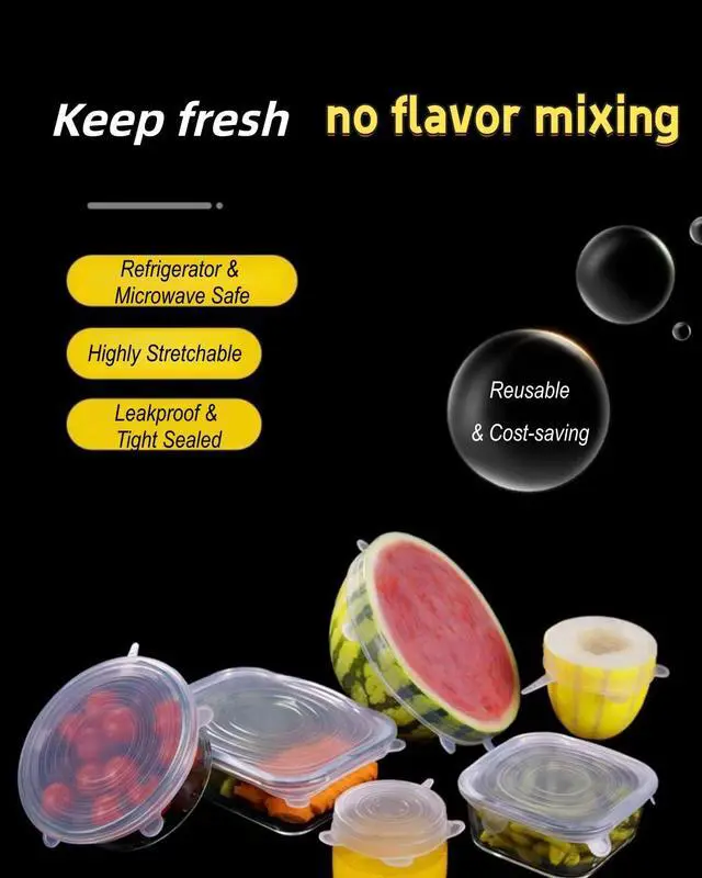 Alt view image 4 of 7 - Silicone Stretch Lids 6 Pack, Reusable Food Storage Covers, Clear & Blue, Fits All Containers, Microwave & Dishwasher Safe (White)