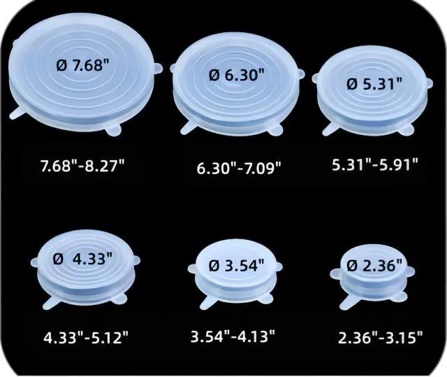 Alt view image 7 of 7 - Silicone Stretch Lids 6 Pack, Reusable Food Storage Covers, Clear & Blue, Fits All Containers, Microwave & Dishwasher Safe (White)