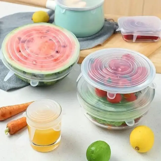 Alt view image 2 of 7 - Silicone Stretch Lids 6 Pack, Reusable Food Storage Covers, Clear & Blue, Fits All Containers, Microwave & Dishwasher Safe (White)