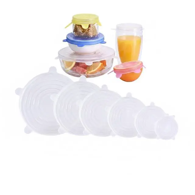 Main image of Silicone Stretch Lids 6 Pack, Reusable Food Covers in 6 Sizes (20.5/16.5/14.5/11.5/9.6/6.6 cm), BPA Free Airtight Leakproof Bowl Lids, Microwave Freezer Dishwasher Safe Flexible Round Silicone Covers