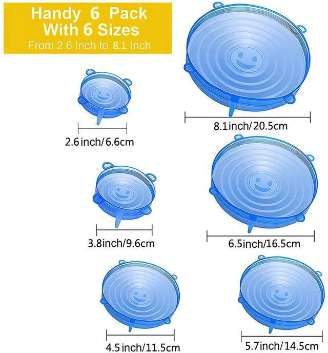 Alt view image 2 of 7 - Silicone Stretch Lids 6 Pack, Reusable Food Covers in 6 Sizes (20.5/16.5/14.5/11.5/9.6/6.6 cm), BPA Free Airtight Leakproof Bowl Lids, Microwave Freezer Dishwasher Safe Flexible Round Silicone Covers