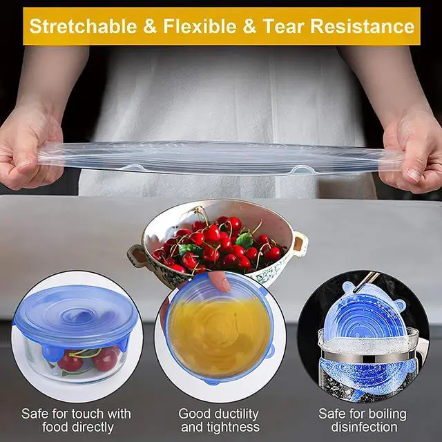 Alt view image 3 of 7 - Silicone Stretch Lids 6 Pack, Reusable Food Covers in 6 Sizes (20.5/16.5/14.5/11.5/9.6/6.6 cm), BPA Free Airtight Leakproof Bowl Lids, Microwave Freezer Dishwasher Safe Flexible Round Silicone Covers