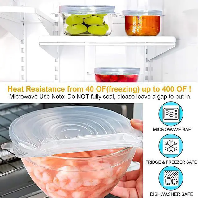 Alt view image 6 of 7 - Silicone Stretch Lids 6 Pack, Reusable Food Covers in 6 Sizes (20.5/16.5/14.5/11.5/9.6/6.6 cm), BPA Free Airtight Leakproof Bowl Lids, Microwave Freezer Dishwasher Safe Flexible Round Silicone Covers