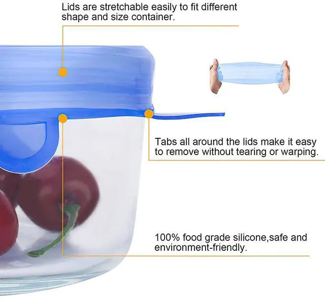 Alt view image 4 of 7 - Silicone Stretch Lids 6 Pack, Reusable Food Covers in 6 Sizes (20.5/16.5/14.5/11.5/9.6/6.6 cm), BPA Free Airtight Leakproof Bowl Lids, Microwave Freezer Dishwasher Safe Flexible Round Silicone Covers