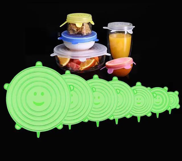 Main image of Silicone Stretch Lids 6 Pack, Reusable Food Covers in 6 Sizes (20.5/16.5/14.5/11.5/9.6/6.6 cm), BPA Free Airtight Leakproof Bowl Lids, Microwave Freezer Dishwasher Safe Flexible Round Silicone Covers