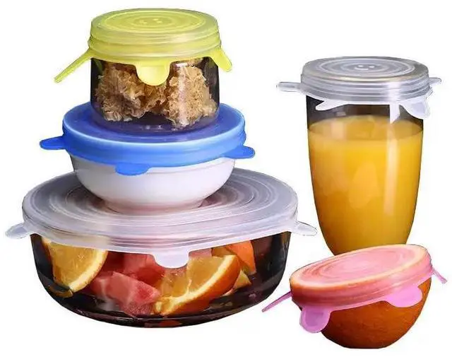 Main image of 6 Pack Reusable Silicone Stretch Lids BPA-Free Airtight Food Storage Covers, Universal Elastic Bowl Covers for Containers, Cups, Jars & Fruits Microwave & Dishwasher Safe